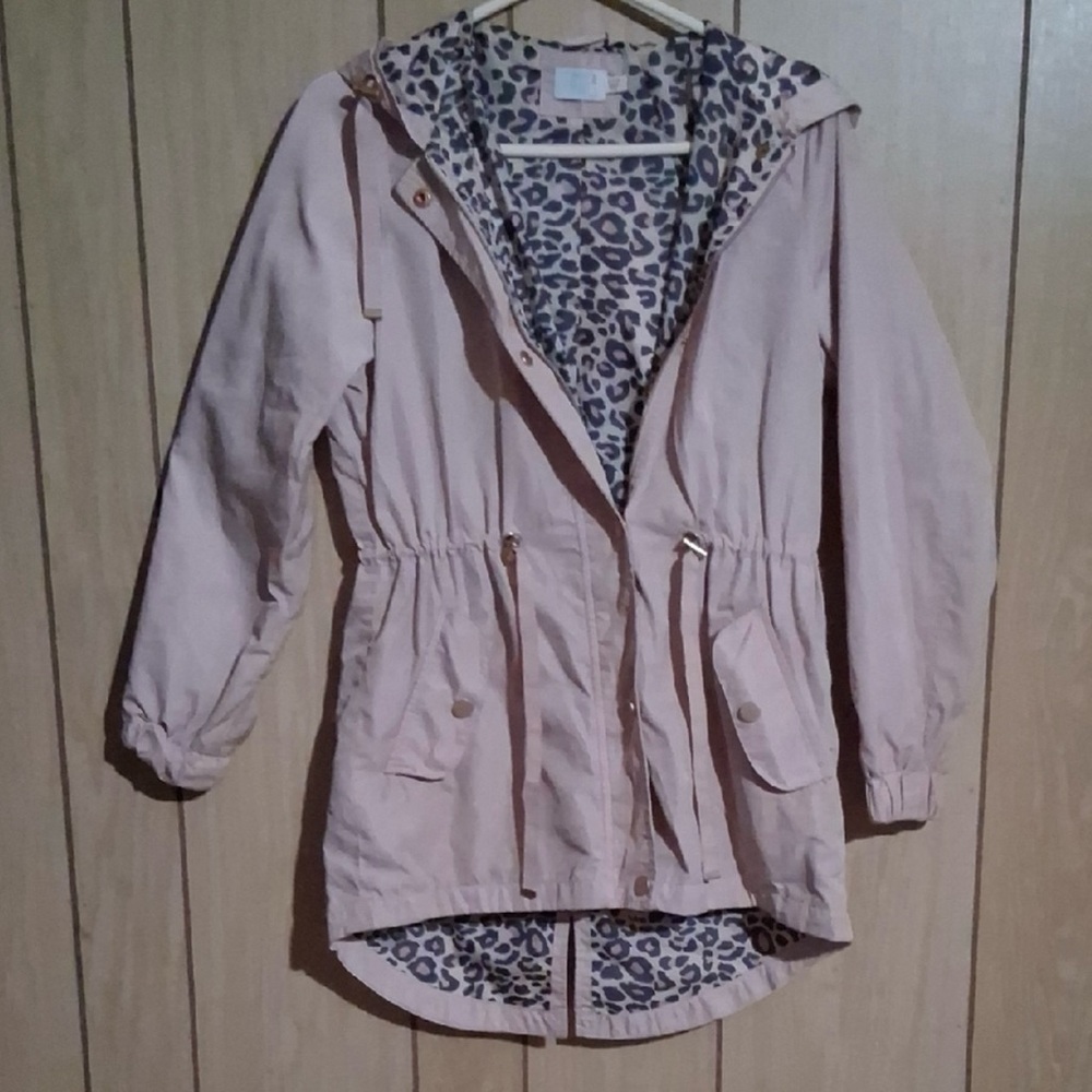 Time and Tru Light Pink Utility Jacket with Leopard lining